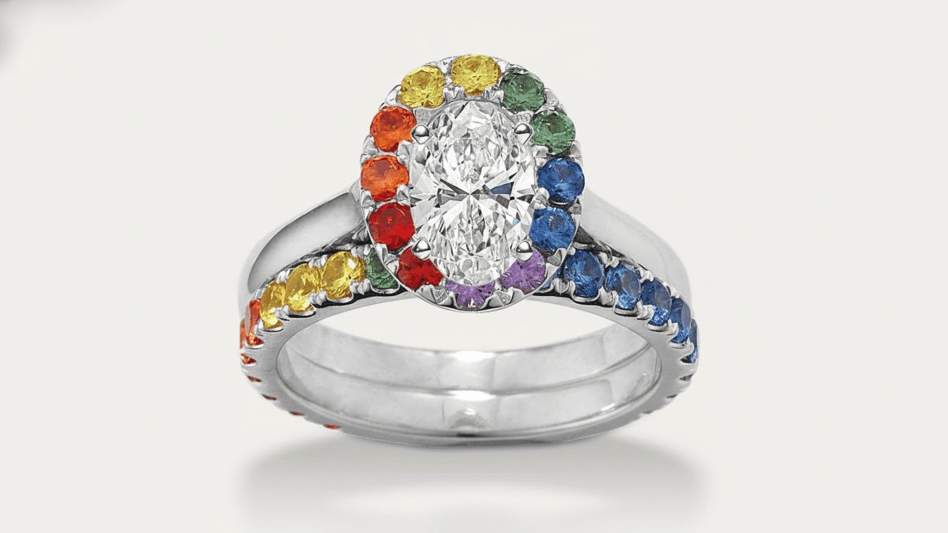 Rainbow Sapphire Wedding Set